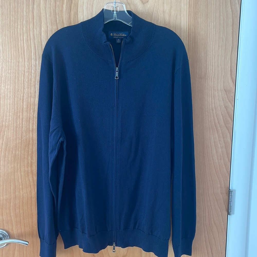 COPY - Brooks Brothers Navy Sweater Mock Neck Zipper Supima Cotton Cardigan Men…